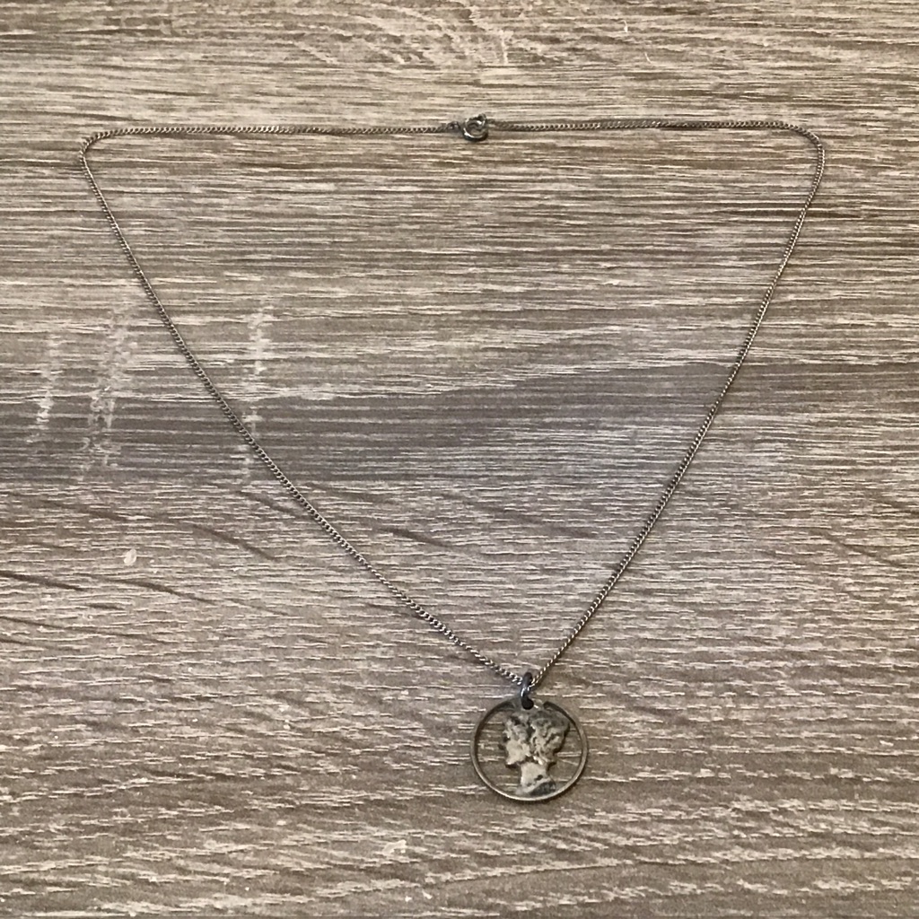 Vintage Mercury Silver Dime Pendant Necklace 18 Long